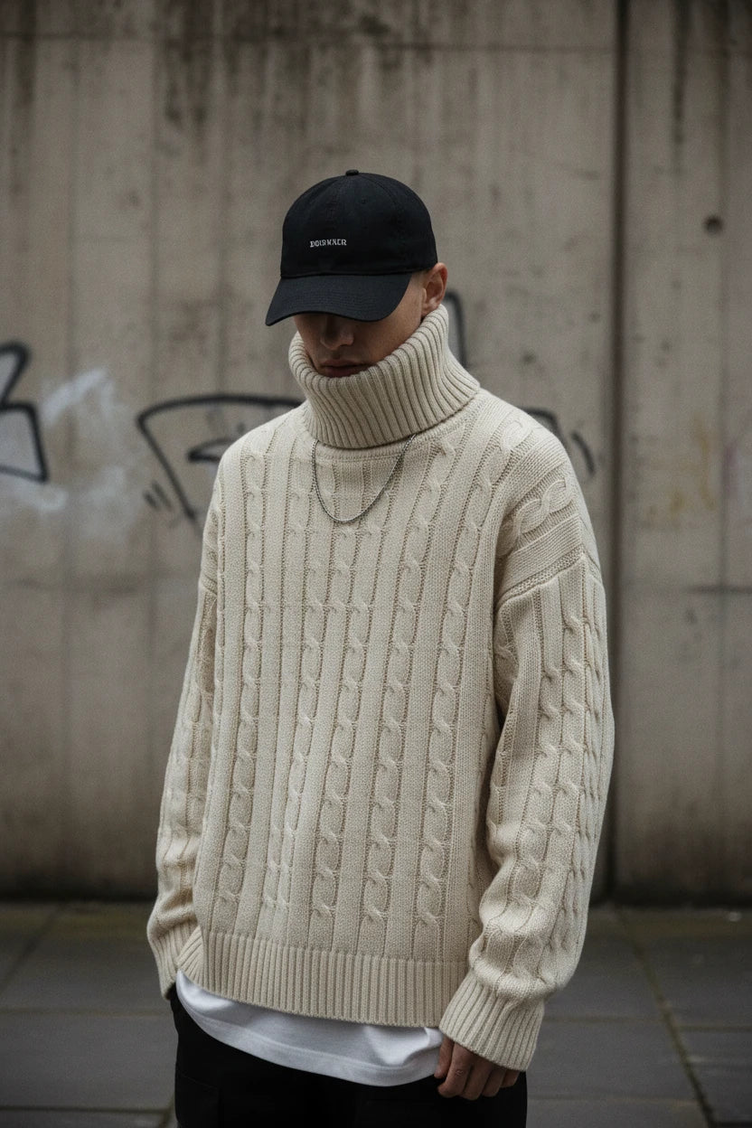 Craftklart Men's Turtleneck Knit Sweater — Skinny Fit | Solid Colour Pullover