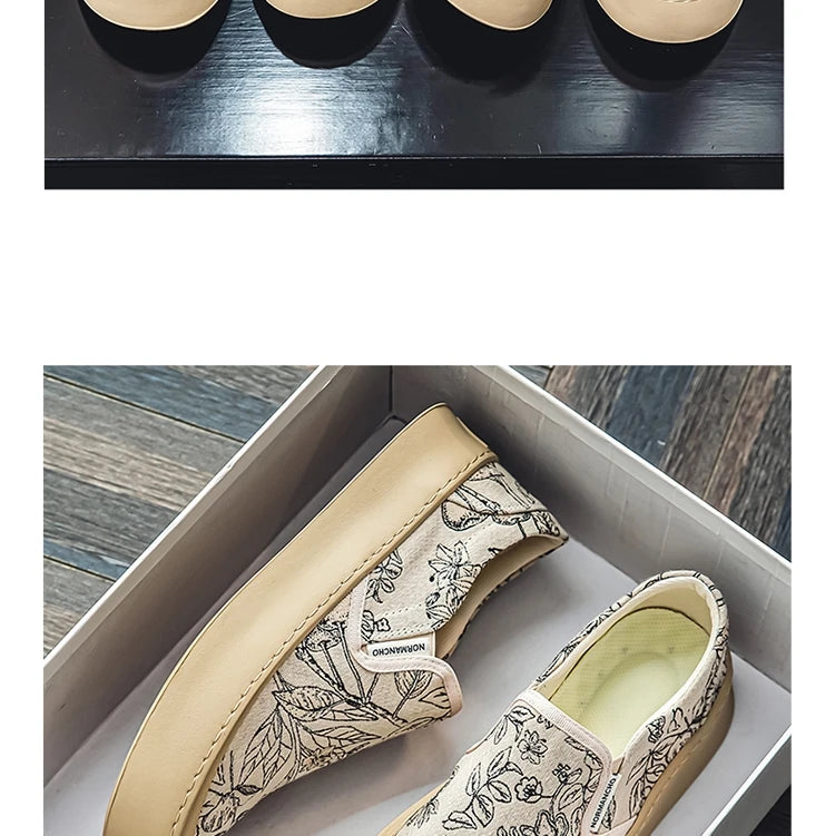 Men's Canvas Floral Thick Sole Loafers