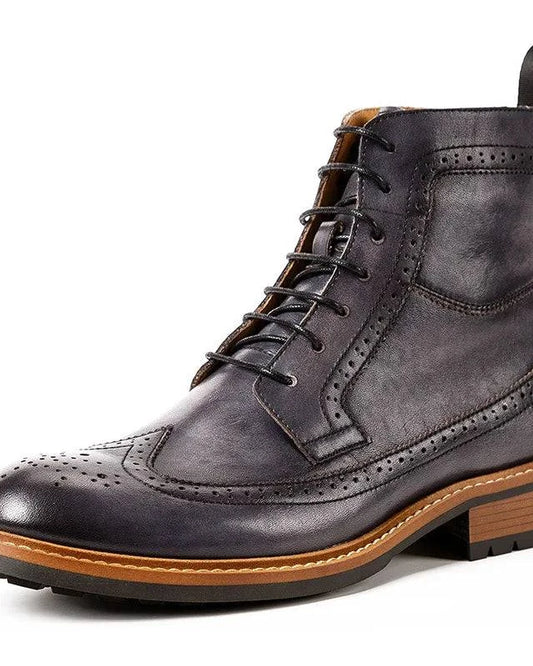 Handmade leather lace-up men's urban boots with rugged design and sturdy soles, crafted by Craftklart Dropship.