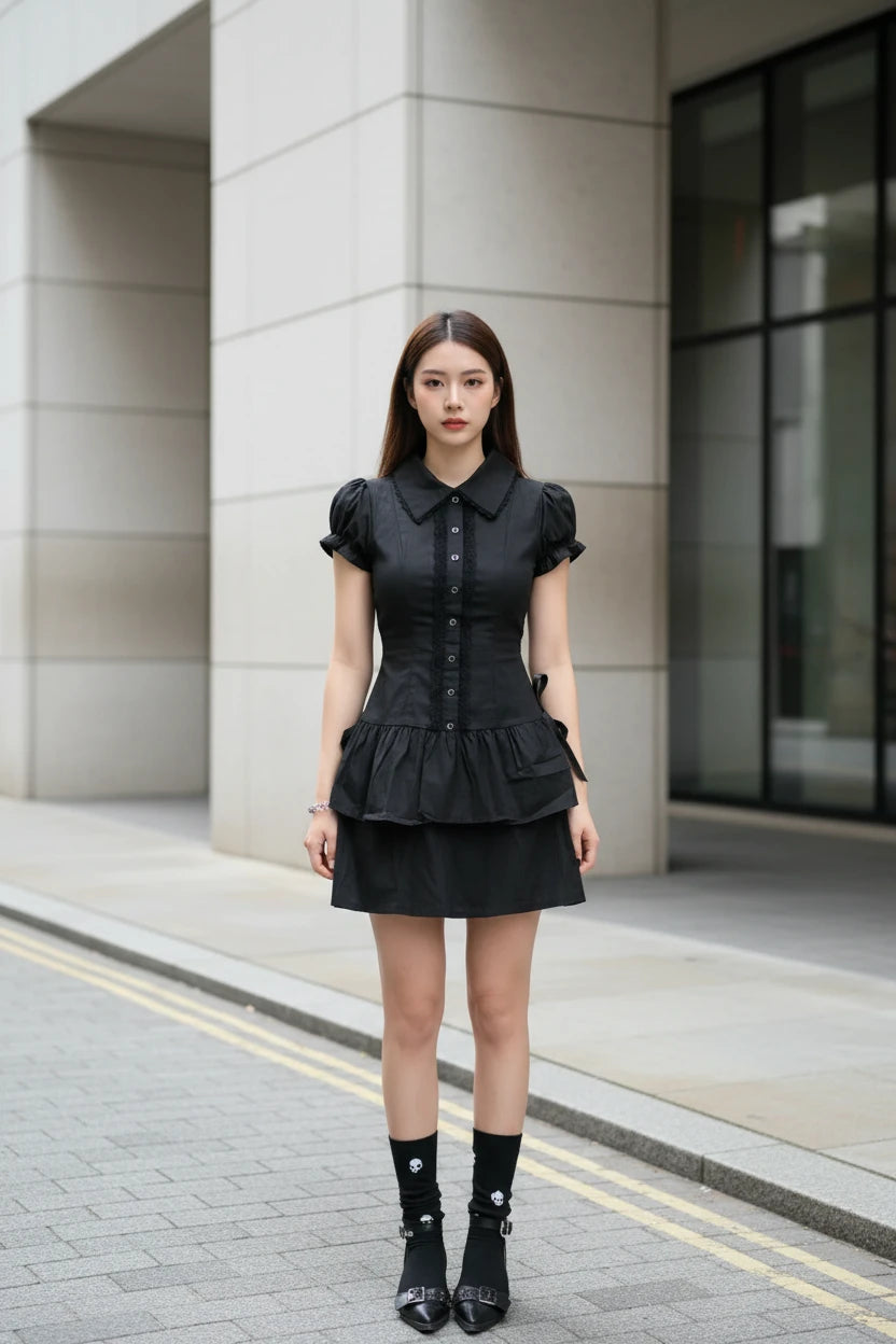 Black patchwork mini dress from Urban Fashion & Streetwear, featuring a fitted silhouette and stylish patchwork design.