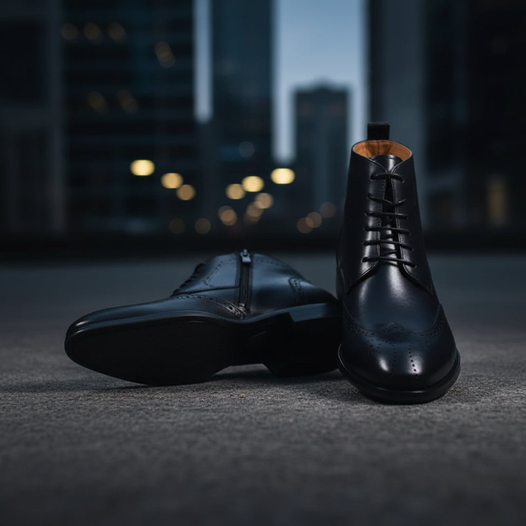 Urban Form Men's Handmade Leather Ankle Boot — Wingtip Dress