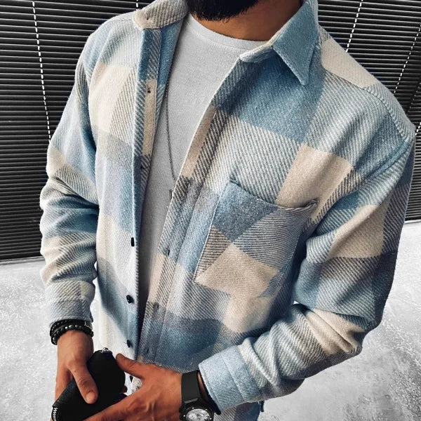 New Men's Blue White Check Long Sleeve Shirt - Premium Shirt from Craftklart Dropship - Just $19.04! Shop now at Craftklart.store