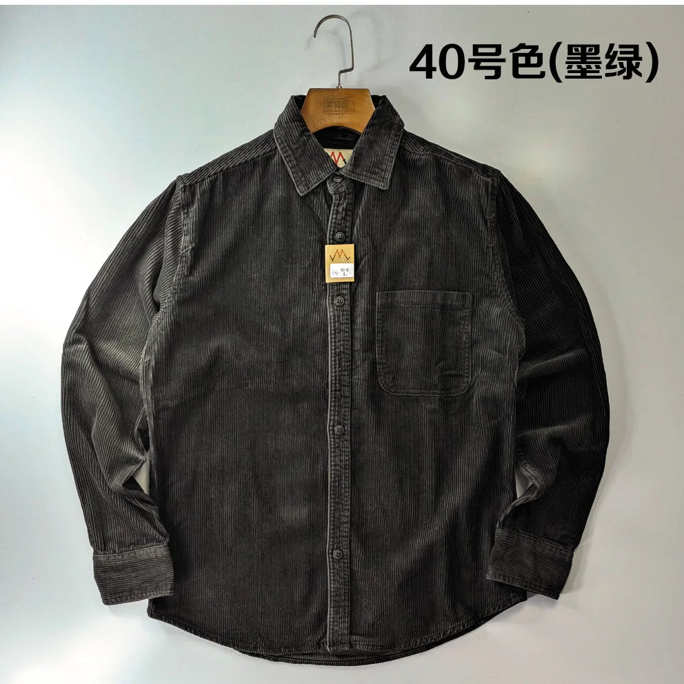 Corduroy Men's Fashion 100% Cotton Washed Single Pocket Shirt