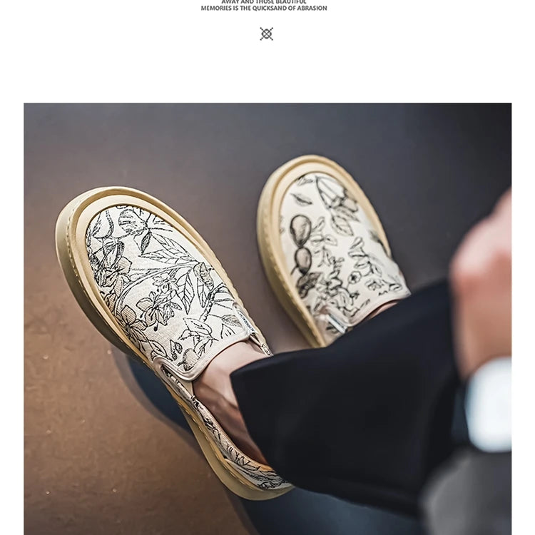 Men's Canvas Floral Thick Sole Loafers