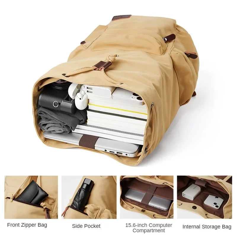 Men Vintage Canvas Large Capacity 15.6inch Laptop Casual Bag
