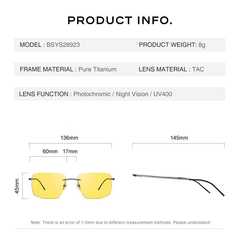 CAPONI Pure Titanium Men's Sunglasses Photochromic Night Vision - Premium Sunglasses from Craftklart.store - Just $36.80! Shop now at Craftklart.store