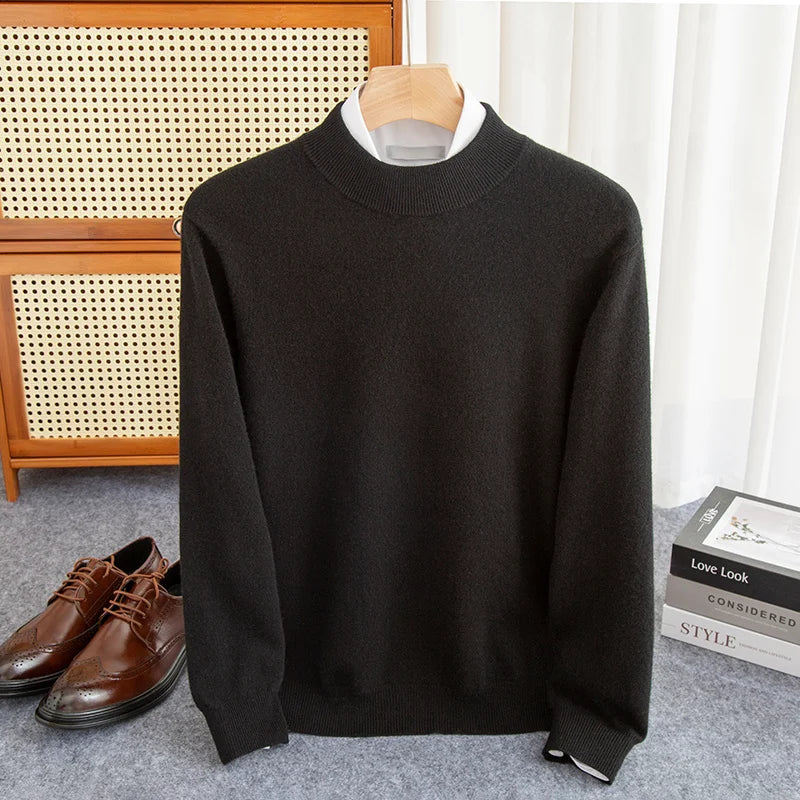 New Fashion Men's 100% Wool Pullover Half-high Collar Sweater - Craftklart.store