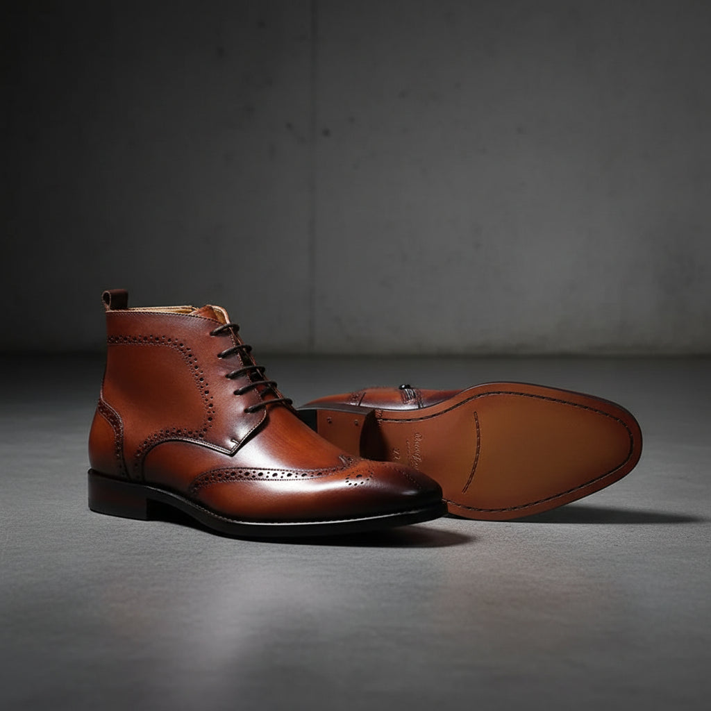 Urban Form Men's Handmade Leather Ankle Boot — Wingtip Dress