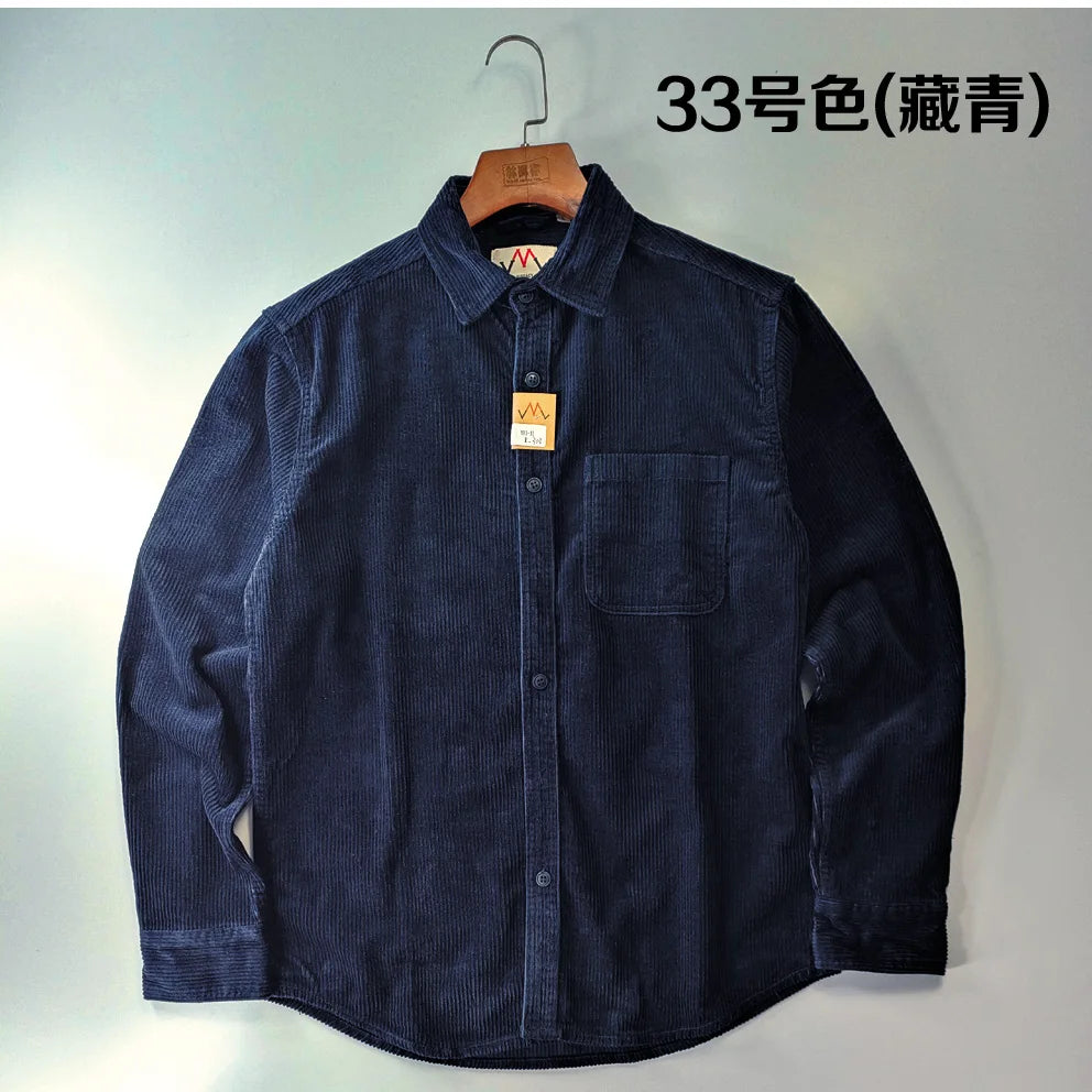 Corduroy Men's Fashion 100% Cotton Washed Single Pocket Shirt