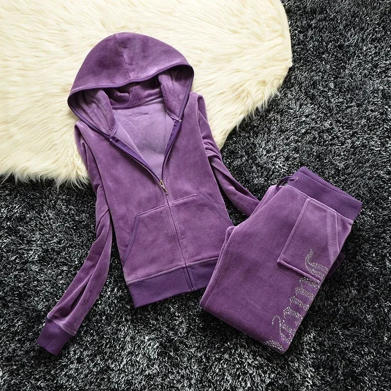 2026 New  Spring Fall Women Warm 2 Piece Velvet Masonry Crown Tracksuit Casual Elegant Ladies 2026  Cosziy - Craftklart.store