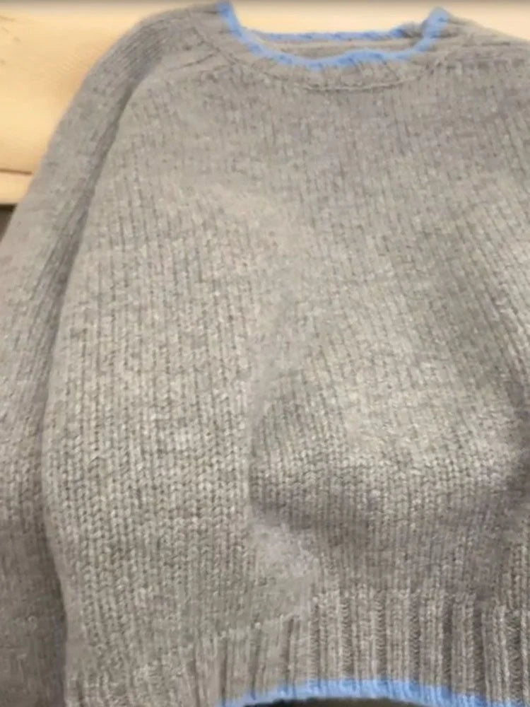 Soft Sexy Round Neck Cashmere Sweater Women's Autumn Winter Knitted Wool Base Sweater Short Thick Loose Sweater Gray Warm Tops