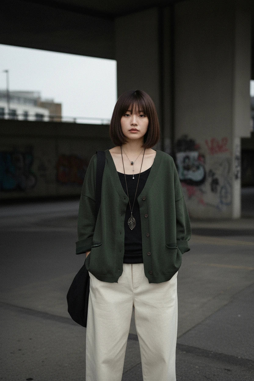 Loose Knit Cardigan — V-Neck, Button Front