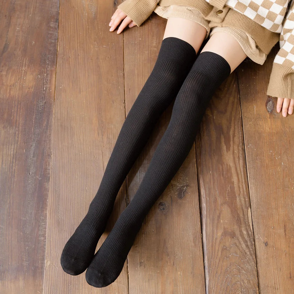 Cotton Knitting Women Stockings JK Japanese Style Girls Cute Long Socks Thigh High Stockings Fashion Solid Color Knee High Socks - Craftklart.store