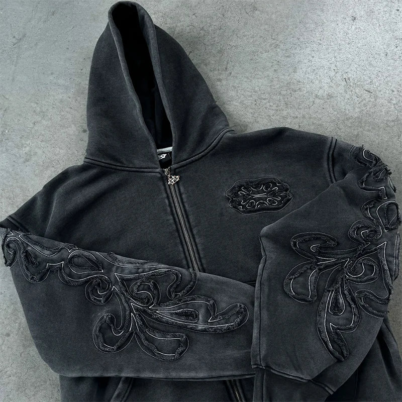 Streetwear Embroidery Zipper Hoodie