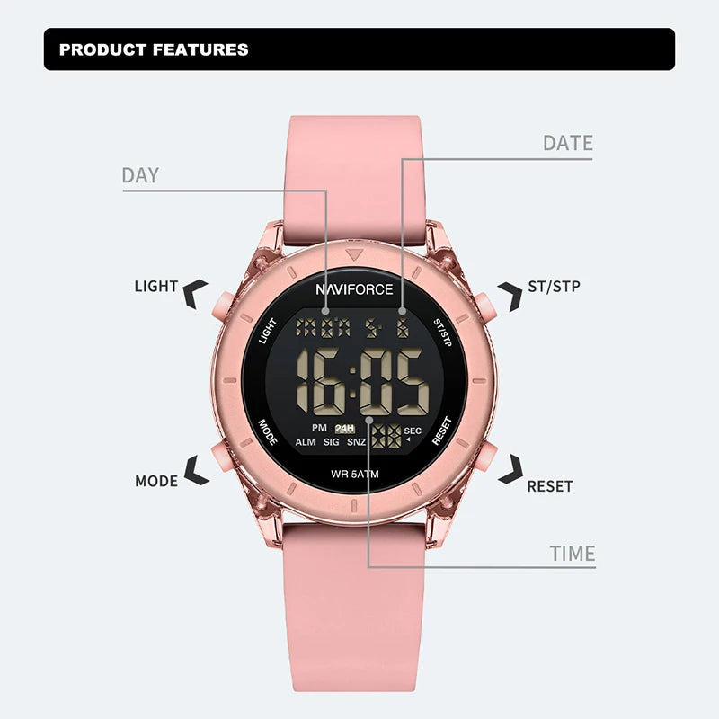 Women's digital sport watch with silicone strap, modern design, and digital display by Urban Fashion & Streetwear Craftklart.