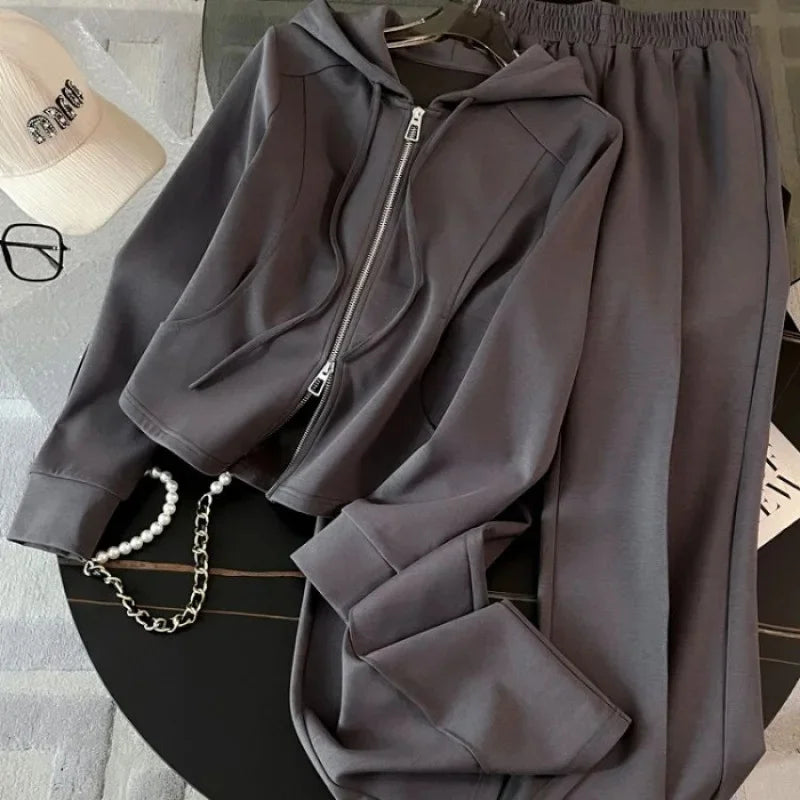 Mint Wave Style~ Autumn High Waist Wide Leg Pants Casual Two Piece Set