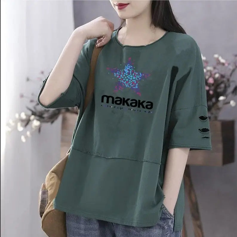 Women's 100% Cotton Large Size Korean Half Sleeved Loose T-shirt - Premium T-Shirt from Craftklart Dropship - Just $17.05! Shop now at Craftklart.store