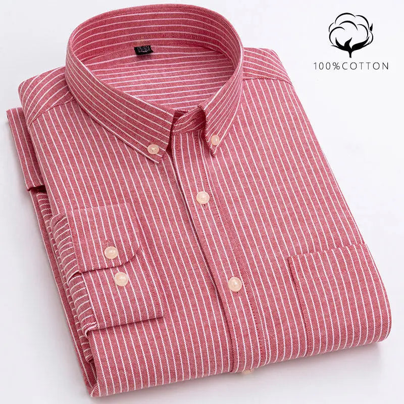 New 100% Cotton Oxford Shirt Men's Long Sleeve Striped Plaid Casual Shirts Korean Clothes High Quality Business Dress Shirt Grey - Premium  from Craftklart.store - Just $14.56! Shop now at Craftklart.store