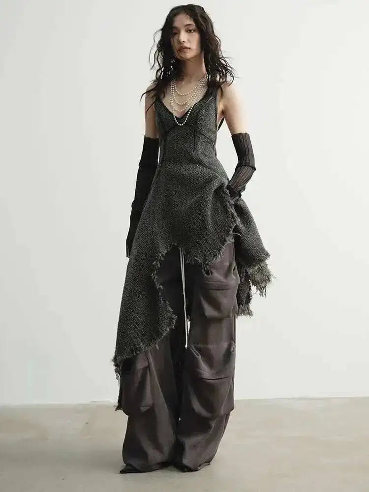 Women 25% Wool Irregular Burr Hem Vintage Long Dress - Craftklart.store