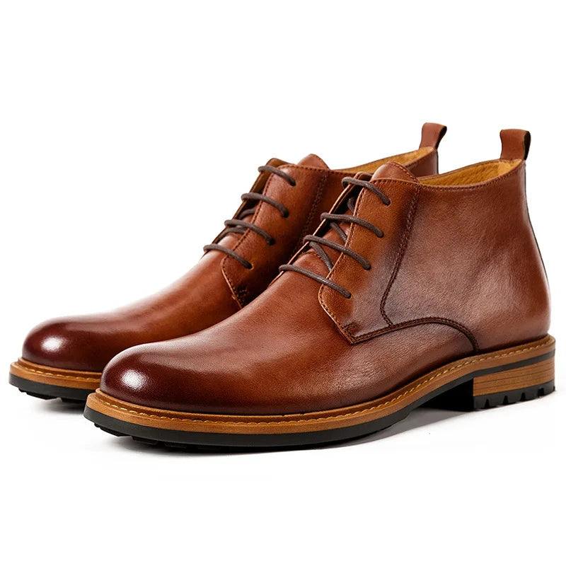 Autumn and winter men's boots, men's shoes, British style high top round toe short boots, genuine leather retro workwear boots