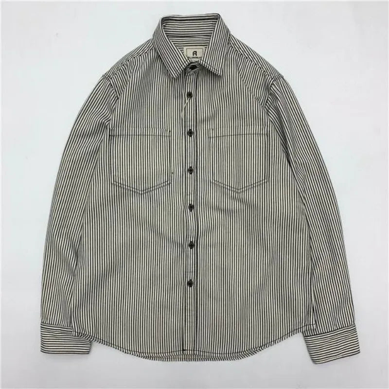 Urban Workwear Striped Men's Loose Long Sleeved Shirt