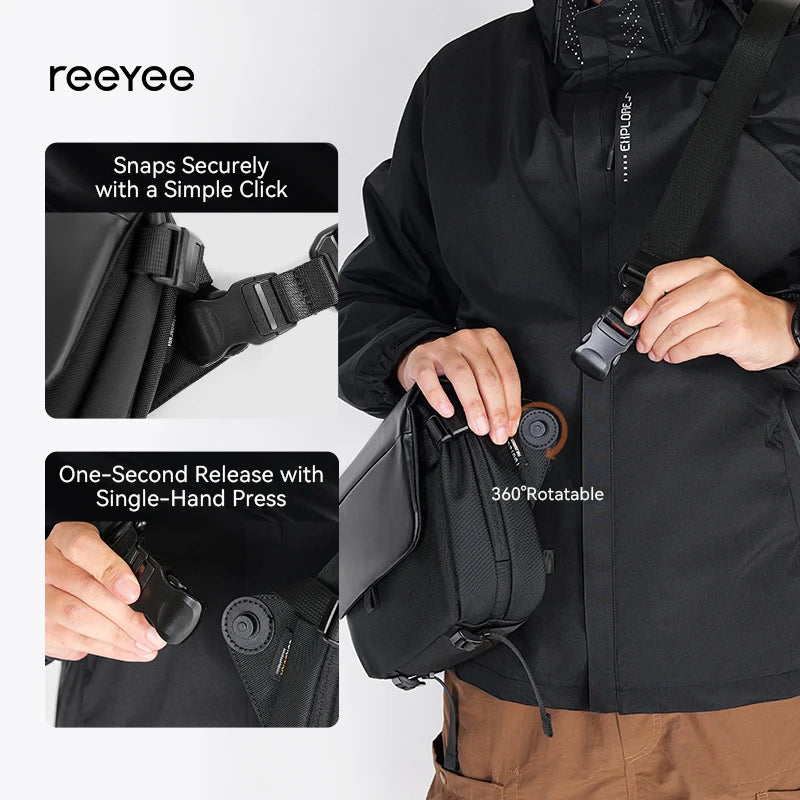 Waterproof 4.5L sling bag by Craftklart, crossbody style with adjustable strap, black color, showing multiple compartments.