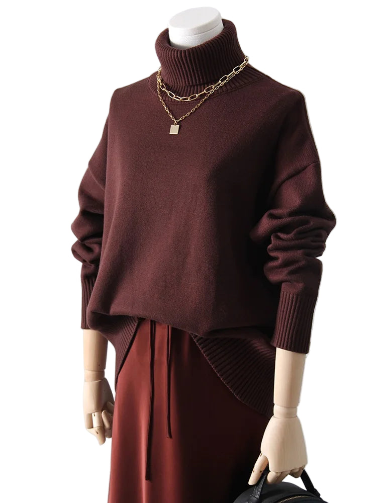 Women's Thick Sweaters Oversize Turtleneck Women Winter Warm White Pullovers Knitted High Neck Oversized Sweater For Women Tops - Craftklart.store