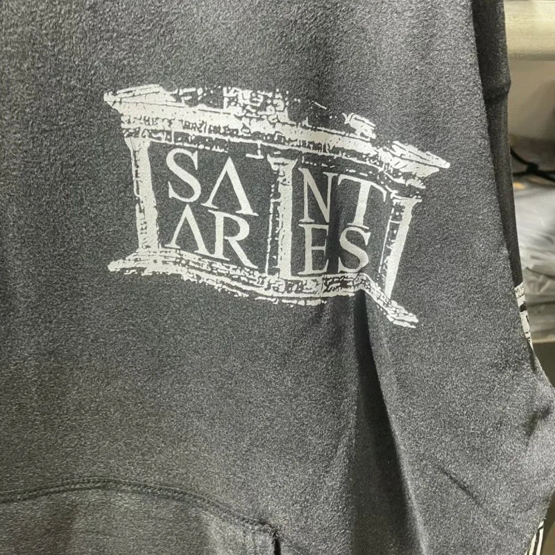 Heavyweight Cotton Black Saint Hoodies Set Hiphop Street Sheep Retro Print Letter Slogan Hoody Casual Pants Men Women Tracksuit
