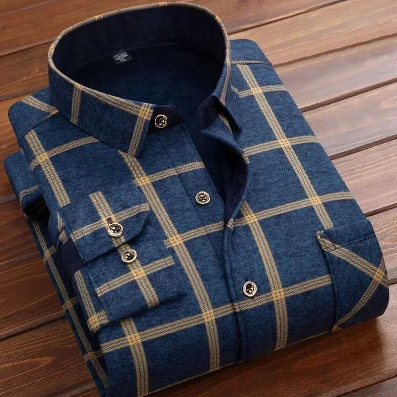 2024 Men's Plaid Flannel Fur Lined Thick Formal Shirts - Premium shirt from Craftklart Dropship - Just $5.39! Shop now at Craftklart.store