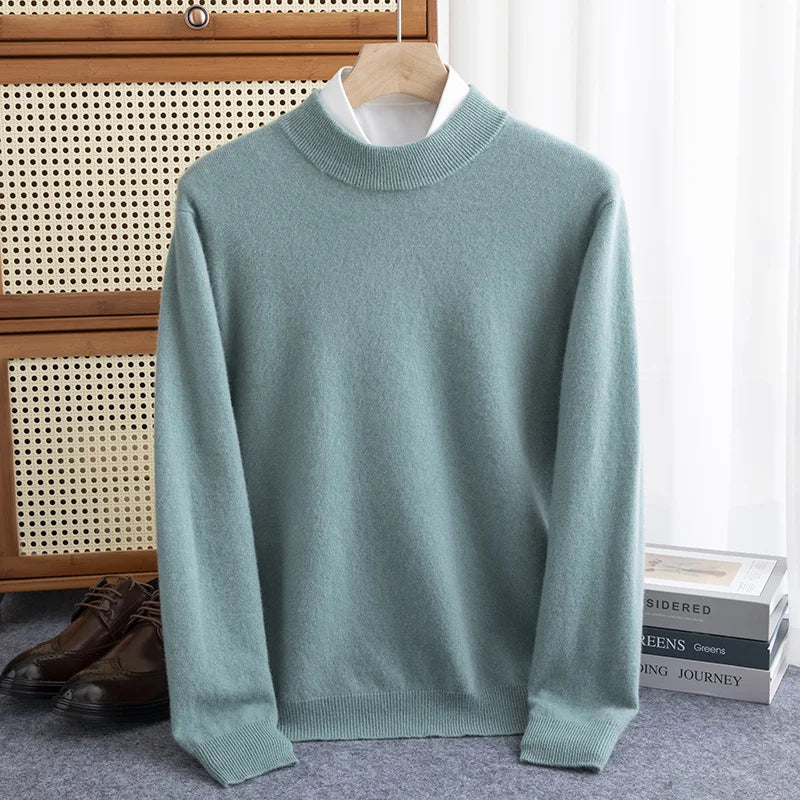 New Fashion Men's 100% Wool Pullover Half-high Collar Sweater - Craftklart.store