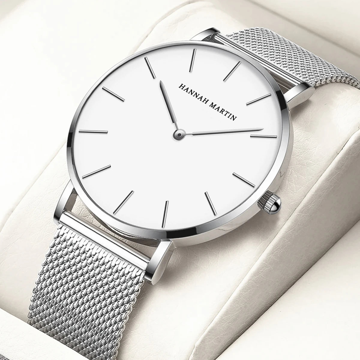 Minimal Quartz Watch by Craftklart with stainless steel band, featuring a sleek round dial and modern design.
