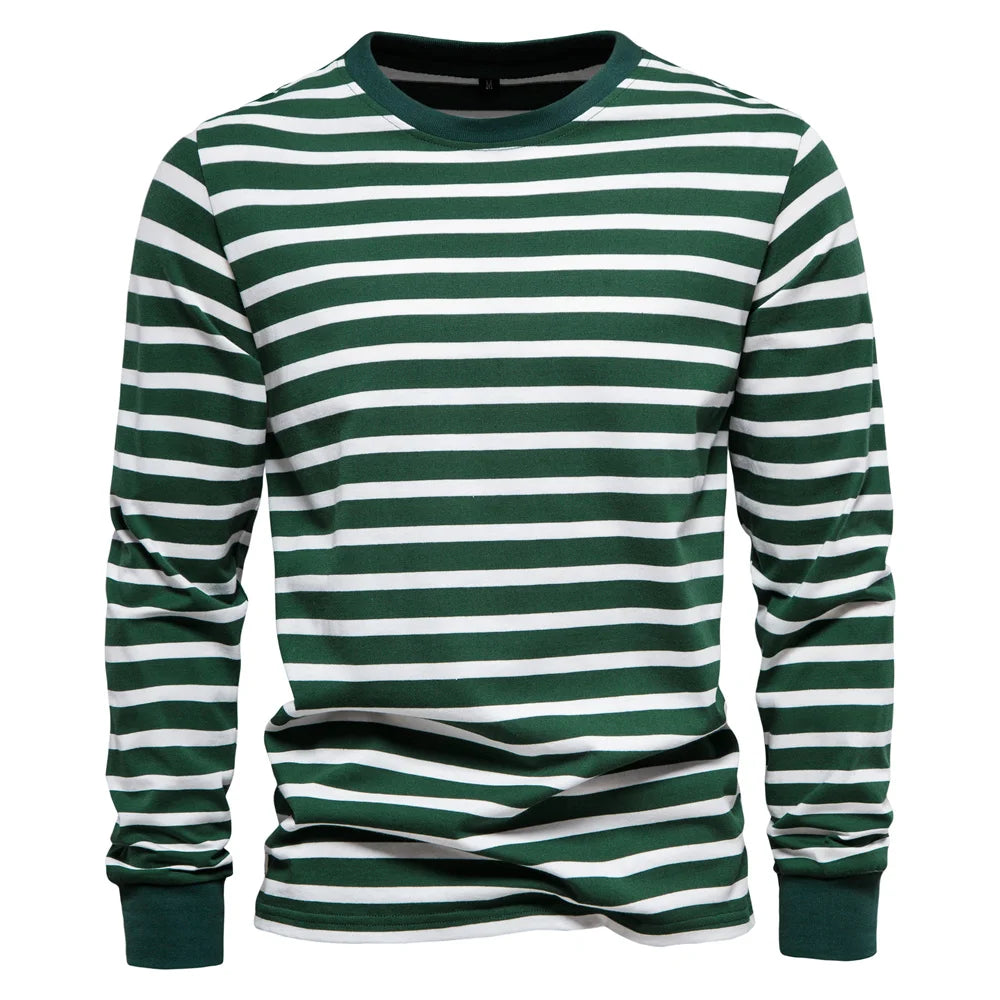 Men's Casual Cotton Stripe Print Longsleeve Top - Premium Longsleeve Top from Craftklart Dropship - Just $5.09! Shop now at Craftklart.store