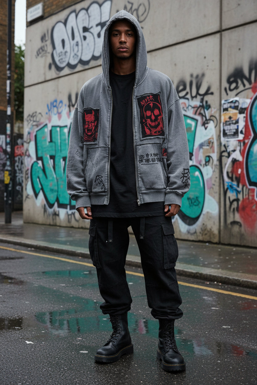 Unisex Y2K Devil Print Zip-Up Hoodie – Loose Harajuku Streetwear | Minimalist Streetwear | Craftklart