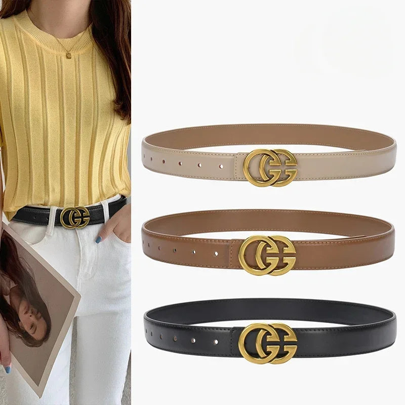 Women's GG Genuine Real Leather Cow Belt - Premium Belts from Craftklart Dropship - Just $25.50! Shop now at Craftklart.store