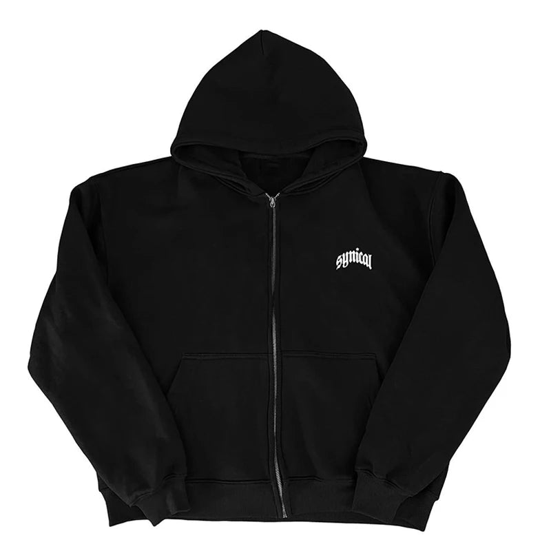 Hip Hop Men's hoodie Hooded zipper Jacket Gothic star Printing oversized fashion punk Y2k Streetwear Harajuku vintage black tops - Craftklart.store