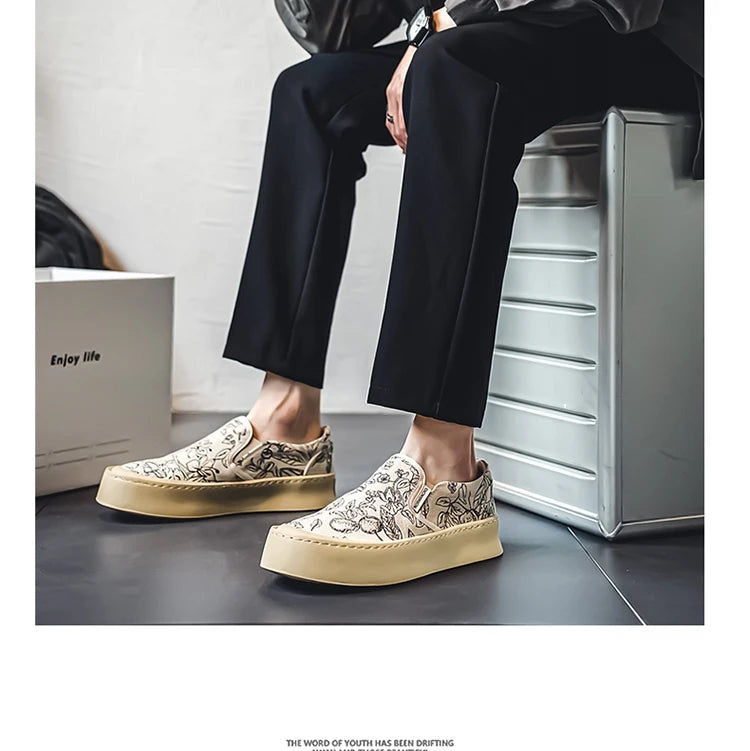 Men's Canvas Floral Thick Sole Loafers
