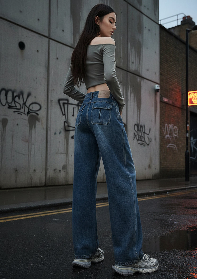High-Waist Wide Leg Denim Jeans