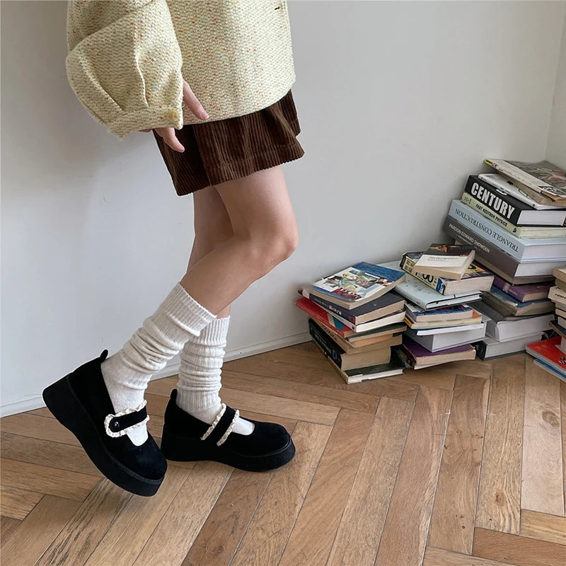 Thickened Coffee Colored Stacked Socks