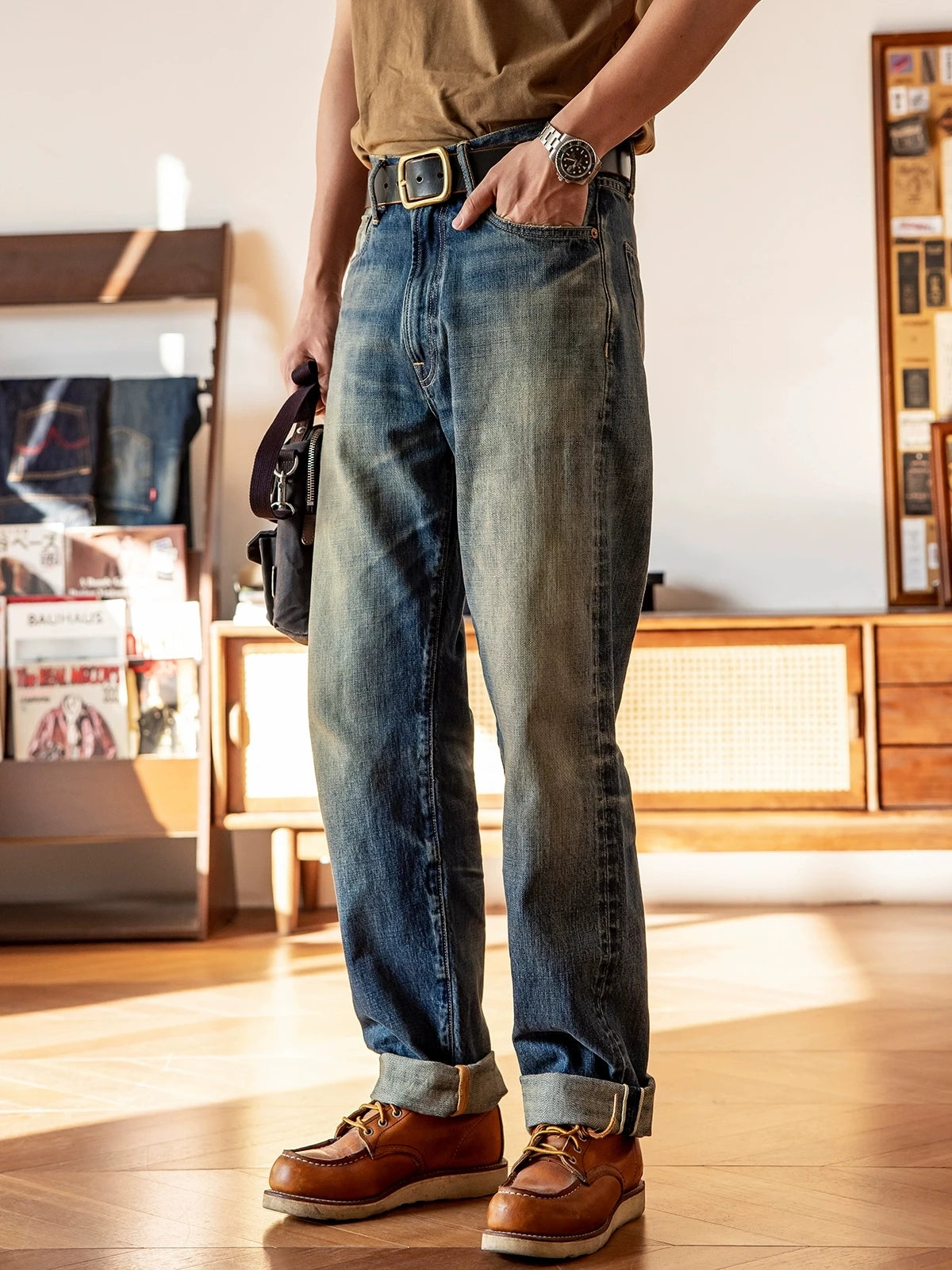 55501-0004B Red Tornado  Washed Cotton Heavy Thick Jean 14oz - Craftklart.store