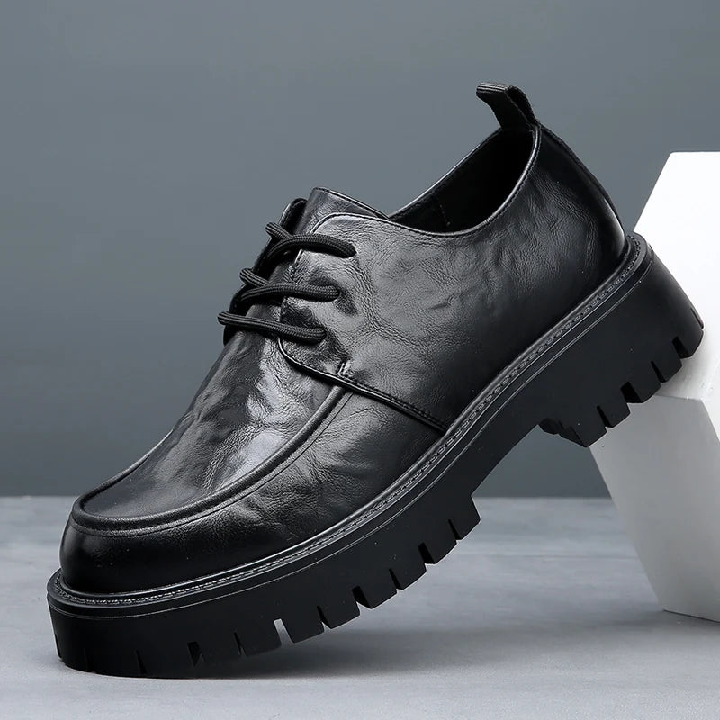 Urban Casual Men's  Genuine Leather British Style Thick Bottom Work Shoes