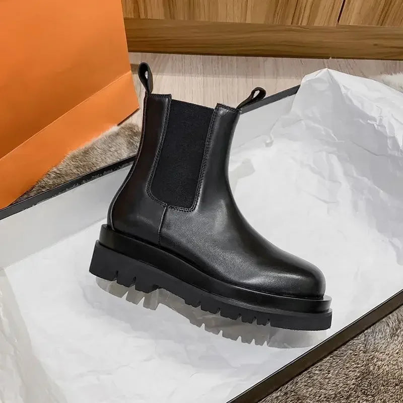 Leather Round Toe Women's Ankle Boots - Premium Boots from Craftklart Dropship - Just $32.48! Shop now at Craftklart.store