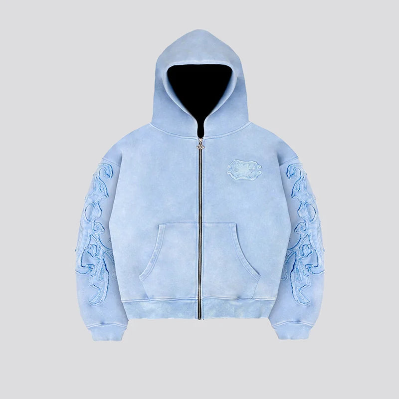 Streetwear Embroidery Zipper Hoodie