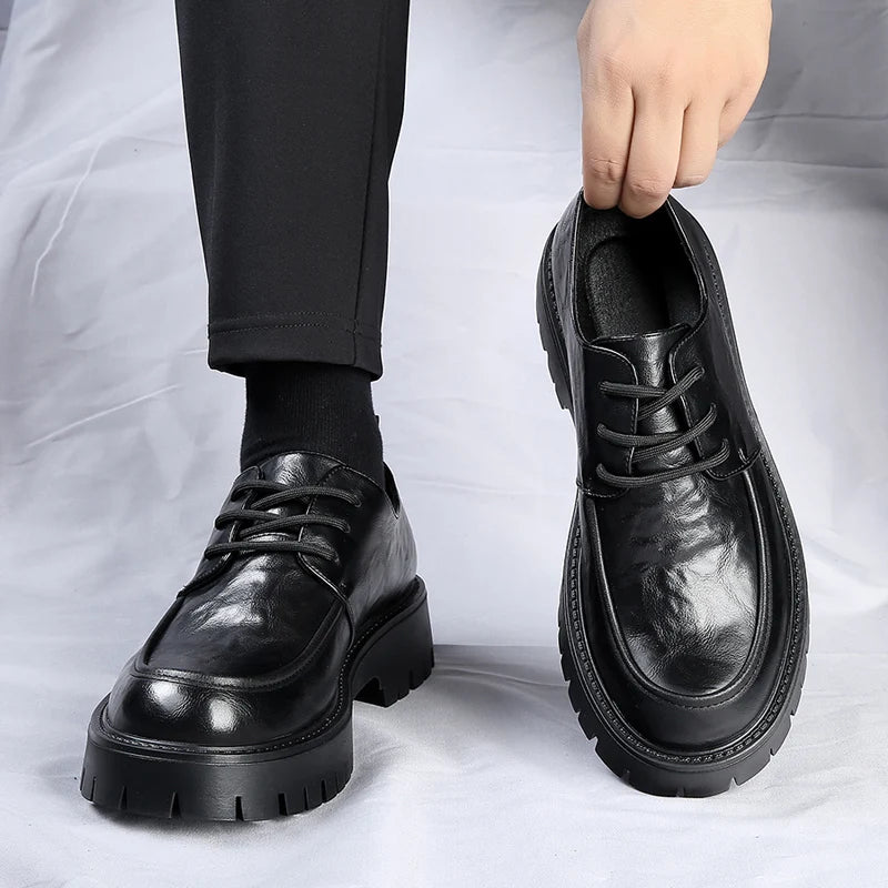 Urban Casual Men's  Genuine Leather British Style Thick Bottom Work Shoes