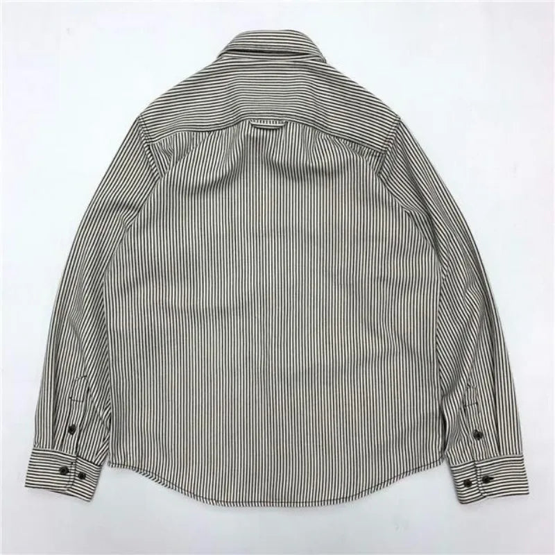 Urban Workwear Striped Men's Loose Long Sleeved Shirt