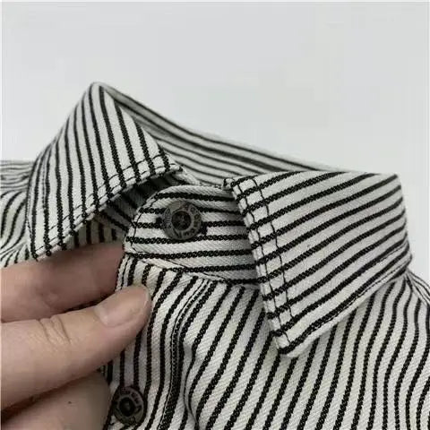 Urban Workwear Striped Men's Loose Long Sleeved Shirt