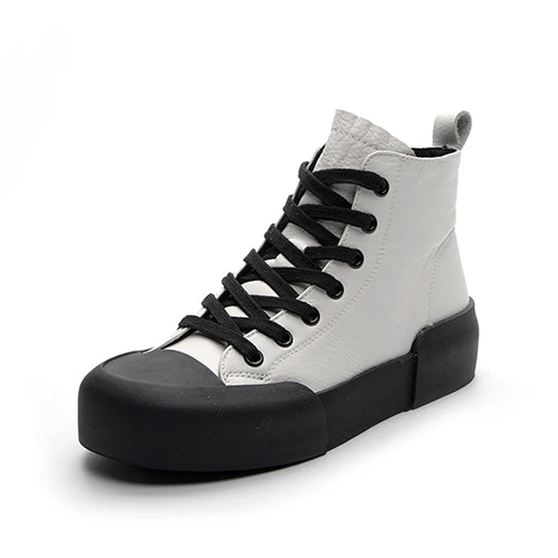 Women's Cowhide  Genuine Leather High Top Sneakers - Premium Boots from Craftklart Dropship - Just $58.68! Shop now at Craftklart.store