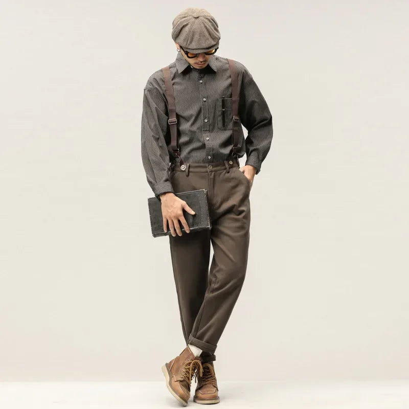 Men Loose Wool Casual Pants English Style Retro Punk Backless Design Suitable Autumn Winter - Craftklart.store