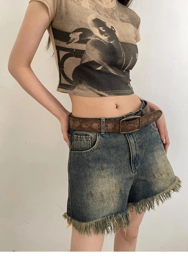 Pattern Print Buckle Pin Waist Belt Female Pu Leather
