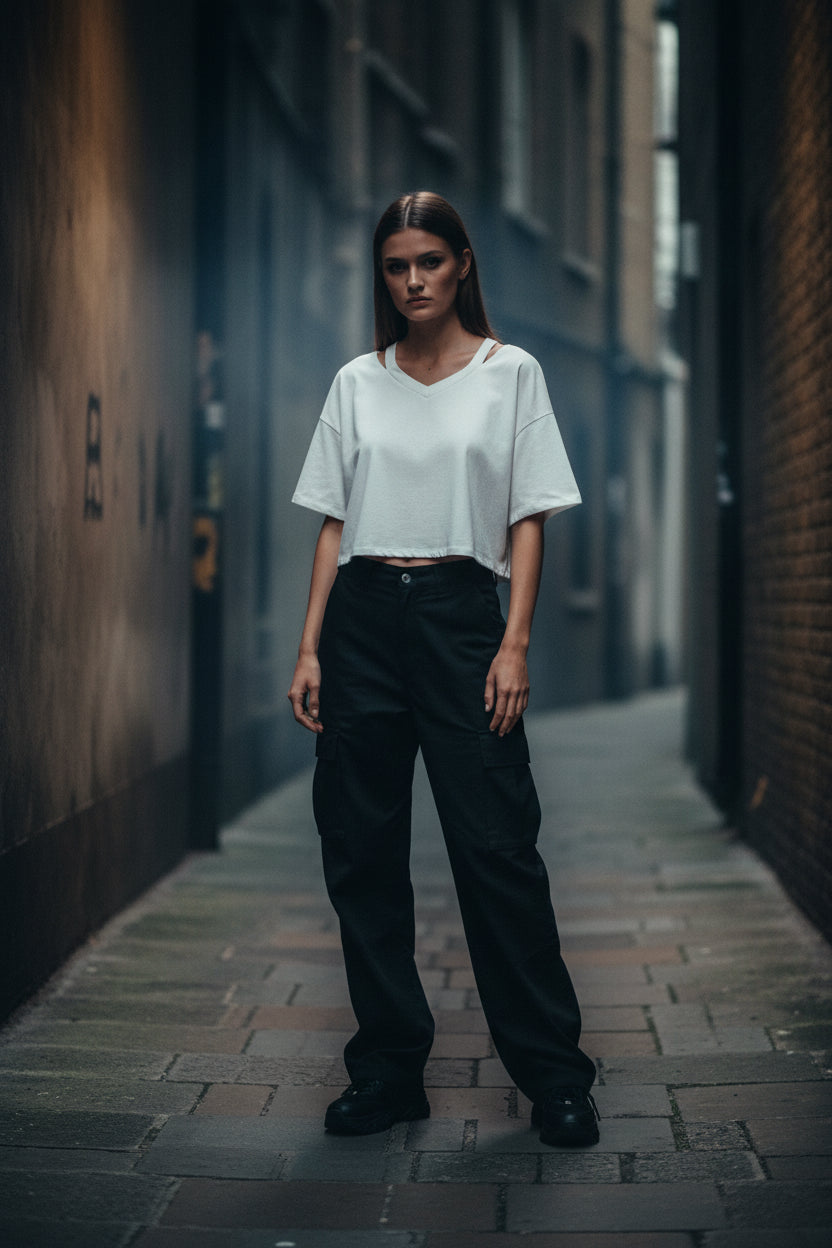 Cropped V-Neck Tee — Women's Short Sleeve