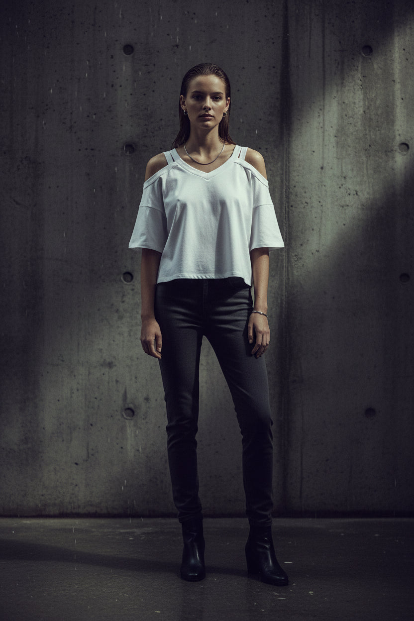 Cropped V-Neck Tee — Women's Short Sleeve